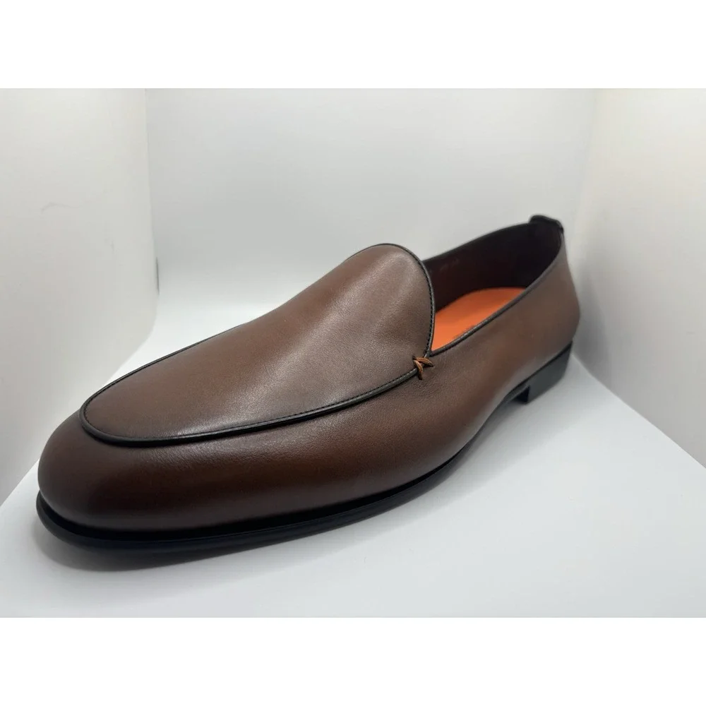 Santoni Men's Dark Brown Leather Vibe Slip On Loafers Shoes Size 13 US NEW $850